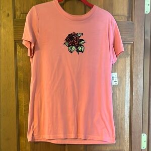 Pink Rose Embroidered Women's T-Shirt